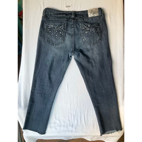 C’est Toi Women’s Rhinestone Waxed Frayed Crop Ankle Jeans size 27, Dark Blue - Picture 10 of 10